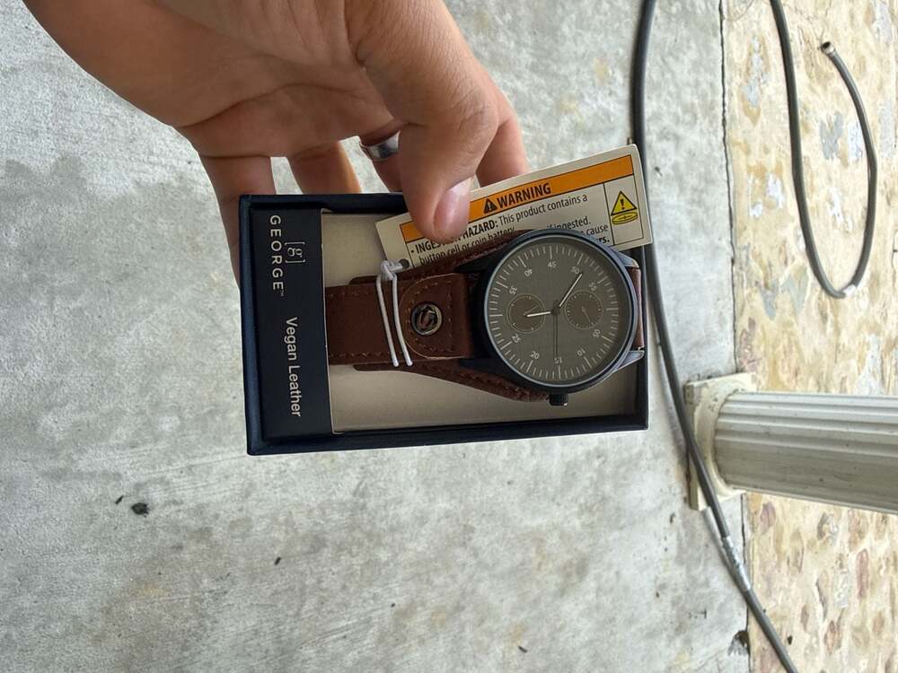George Men's Brown Vegan Leather Cuffed Strap Watch with Gunmetal Case